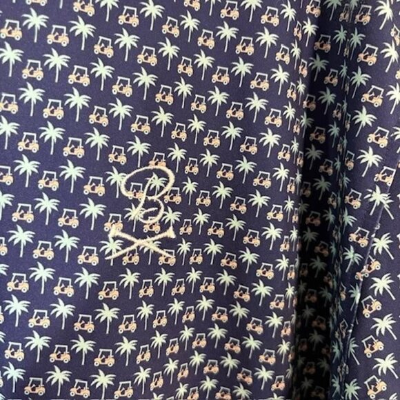 Rhoback Polo Shirt Mens 2XL Navy Performance Golf Palm Tree Golf Cart Print - Picture 4 of 7